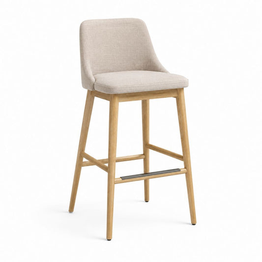 Tabouret de bar avec dossier beige en polyester et bois massif 48 x 53 x 99 cm