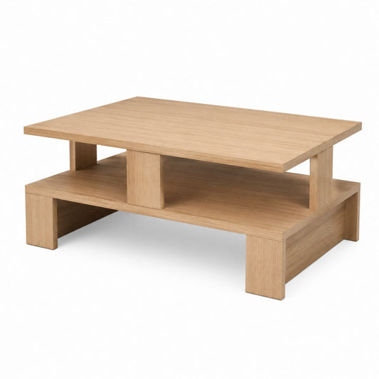 Table basse rectangulaire chêne clair avec double plateau et rangement 100 x 60 x 45 cm