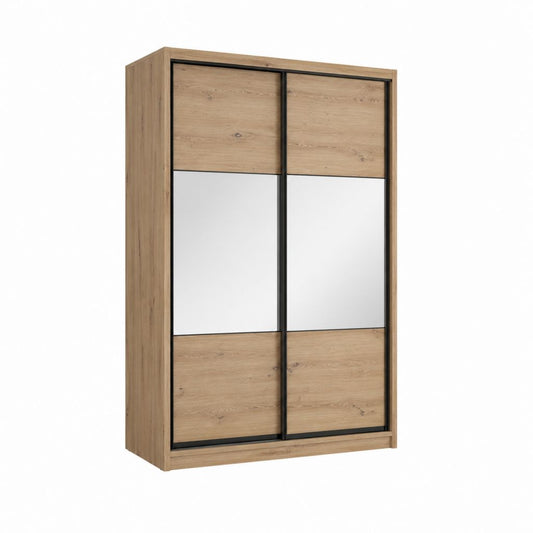 Armoire à portes coulissantes chêne clair panneaux de particules mélaminés avec miroirs rectangulaire 120 x 60 x 200 cm