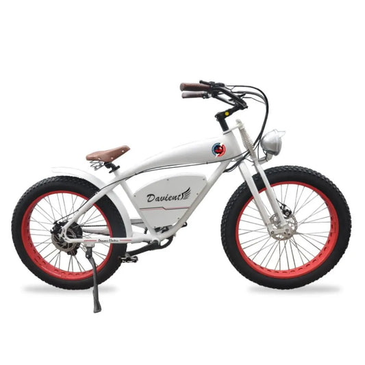 Vélo électrique, 500W Electric Davient 500W Cruiser Vintage 26 pouces, Batterie 16,75 Ah E-Bike, Freins Hydrauliques TEKTRO, Jantes Rouges