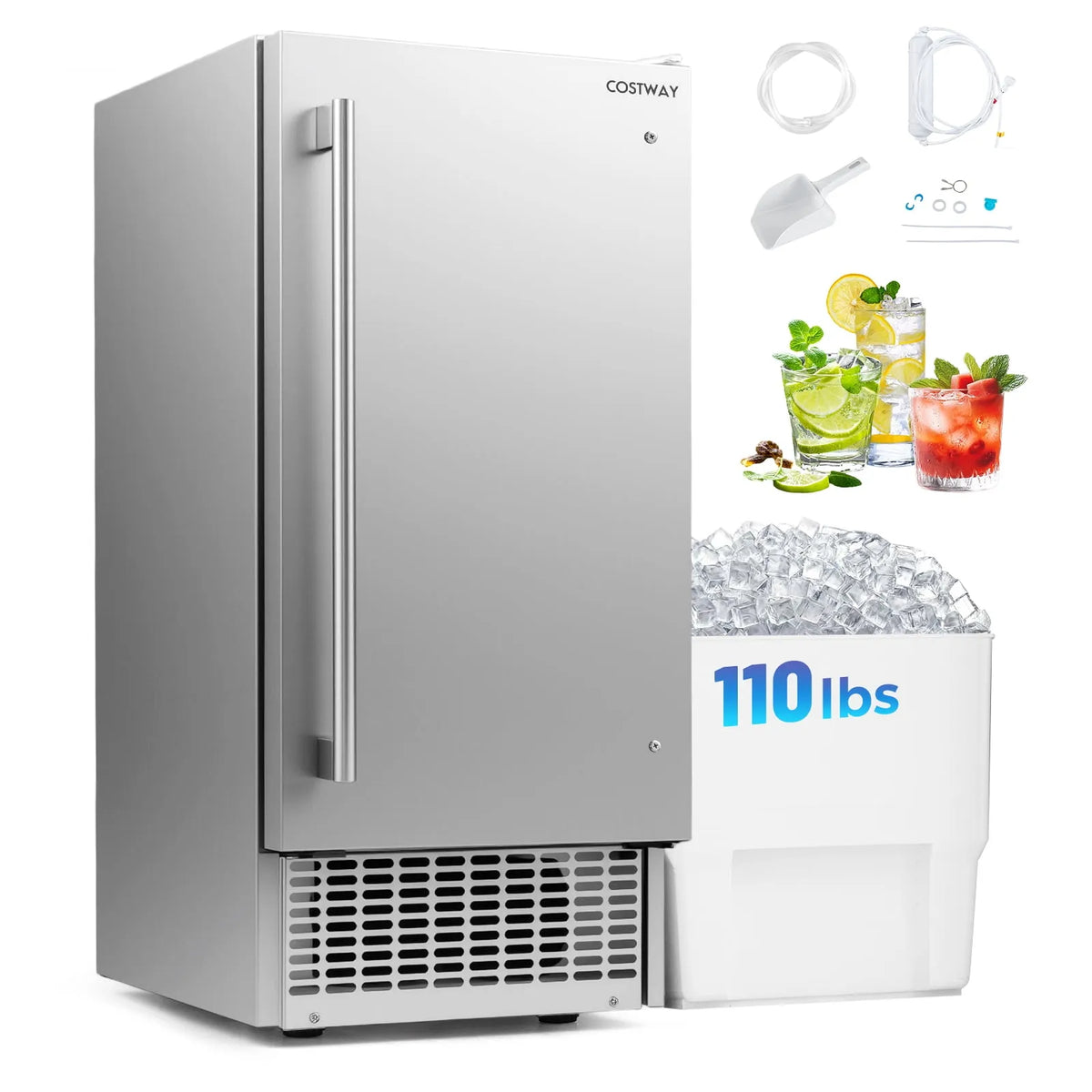 Machine à glaçons, 110 Lb/24 H sous Comptoir, Capacité de 25 Lb Argent, Autoportante, 110 Lb/24 H sous Comptoir/ avec Capacité de 25 Lb Argent