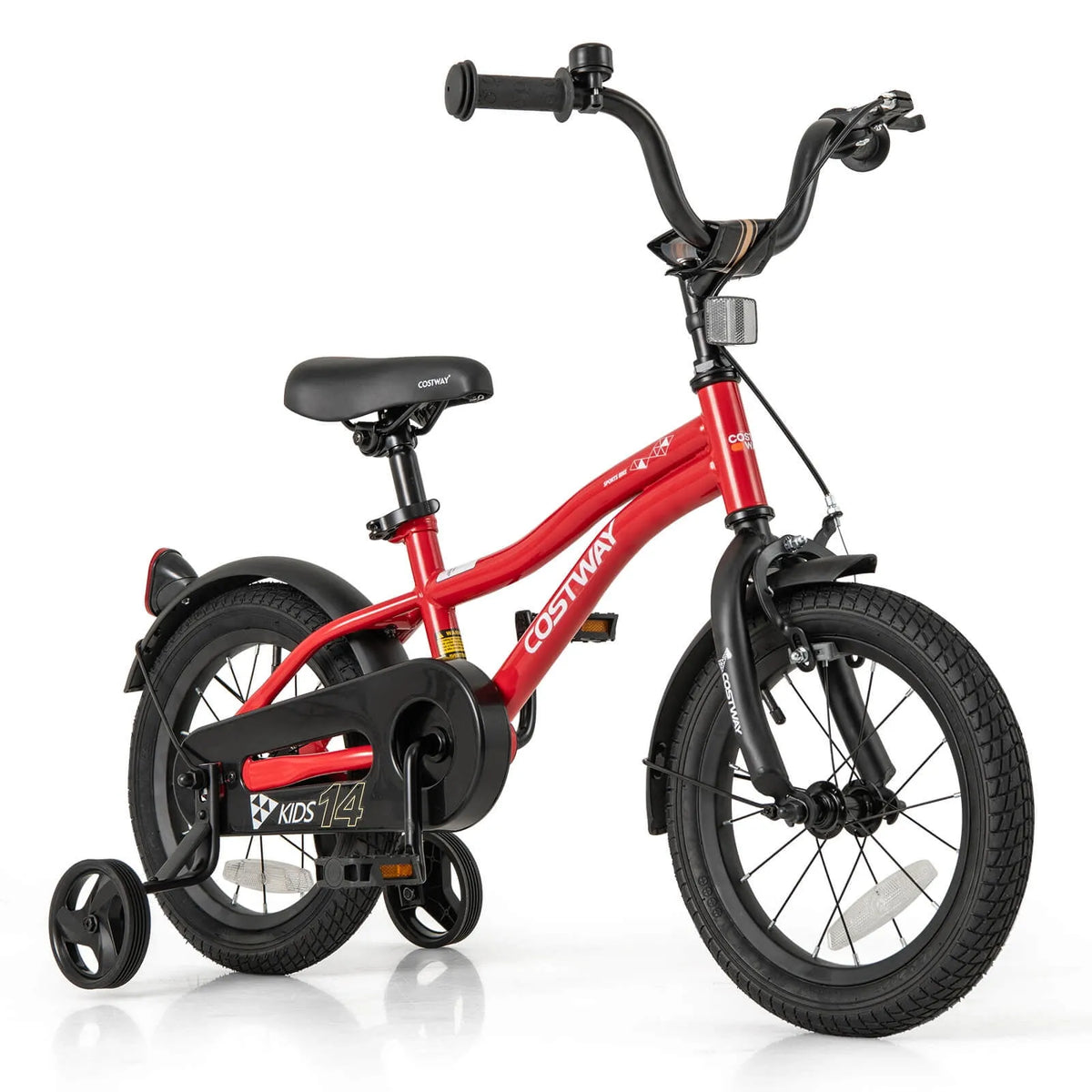 Vélo enfant, Siège Ajustable, 14 pouces pour Garçons et Filles de 3 à 5 Ans, Rouge, Réflecteurs, Frein à Main