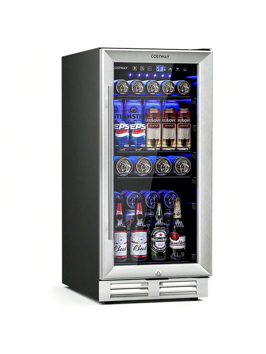 Réfrigérateur, à Boissons de 15 pouces, Refroidisseur de Boissons Intégré, Porte en Verre Trempé à Double Couche