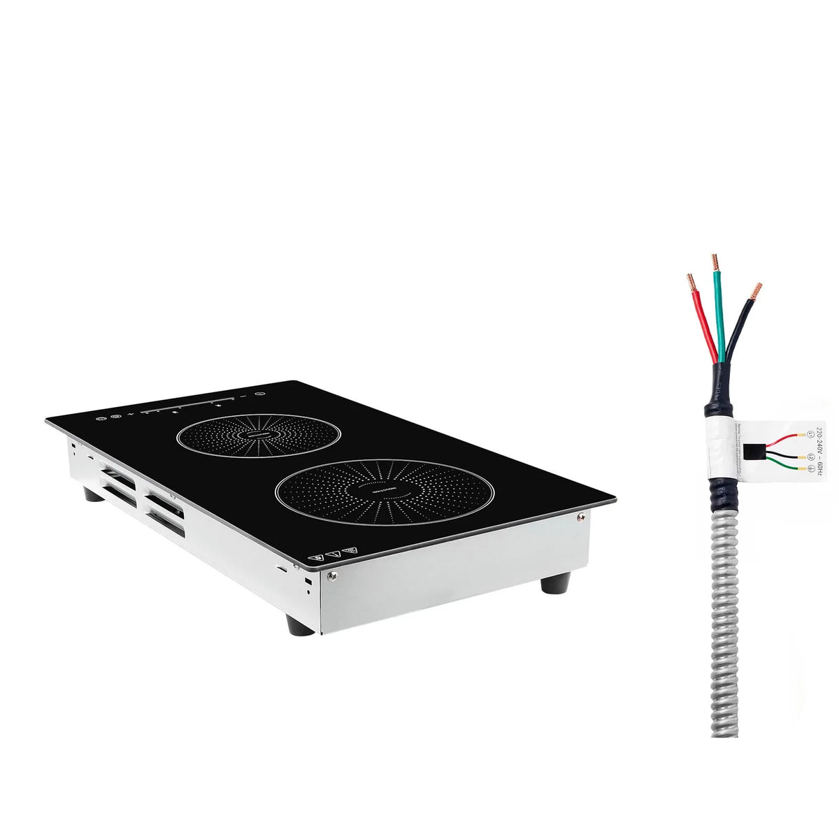 Cuisinière, à Induction 12 Pouces 2 Brûleurs Cuisinière Électrique Intégrée 220V 3500W, Brûleur à Induction pour Cuisine, 9 Niveaux de Puissance