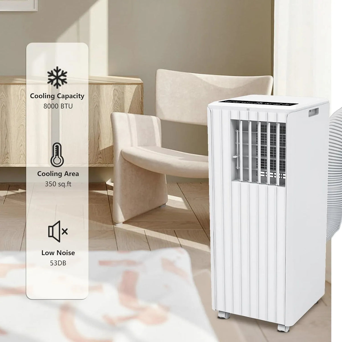 Smart TV, Climatiseur Portable 2 Pcs 8000 BTU, Refroidissement 3-en-1, Déshumidificateur et Ventilateur, commande et Trousse pour Fenêtre