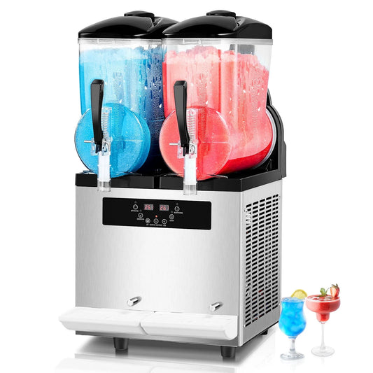 Machine à granité, Machine à Boissons Glacées à Double Réservoir 12 L X 2,96 Tasses en acier inoxydable pour Margarita Smoothie et, la Maison