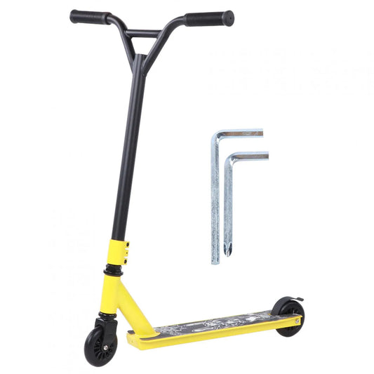 Trottinette Professionnelle Portable Jaune pour Adulte Acrobatique 2 Roues en PU Équipement à Pédales Coulissantes, Trottinette Professionnelle