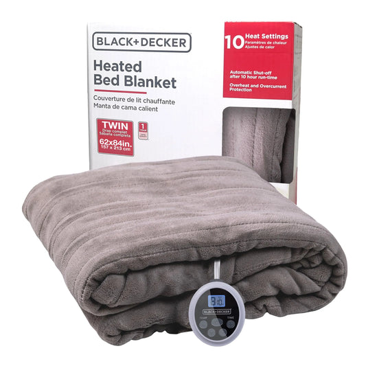 BLACK+DECKER Couverture Électrique en Micro-Peluche, 10 Niveaux de Chauffage, Minuterie 10 H, Arrêt, Couverture Chauffante Électrique Jumeau