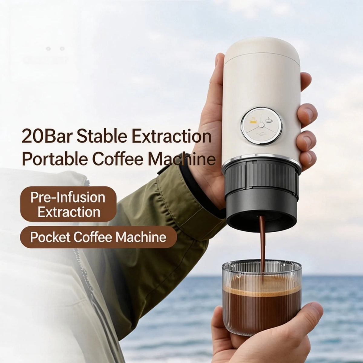 Machine à café, Portative à Main, Mini Automatique Rechargeable USB‐C, Compacte de Voyage pour Camping, Randonnée, Bureau