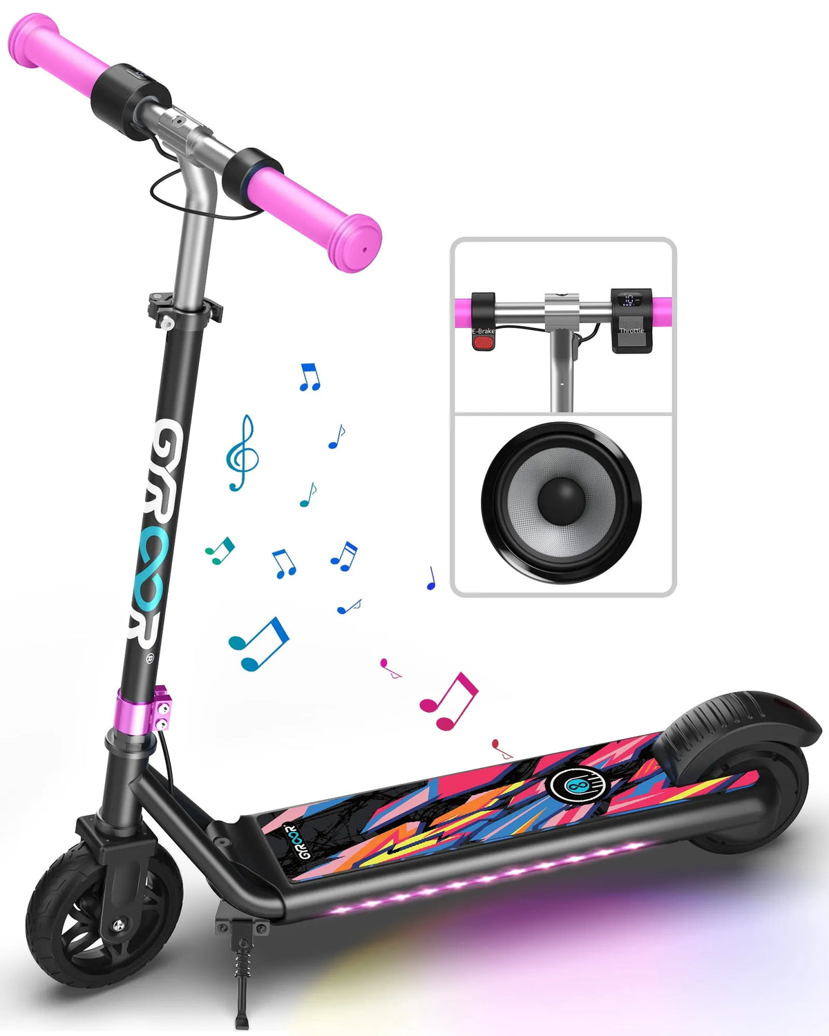 Trottinette électrique, pour Enfants, Moteur 150W Vitesse 10mph Trottinette Électrique avec Guidon Ajustable et Lumières LED-Rose