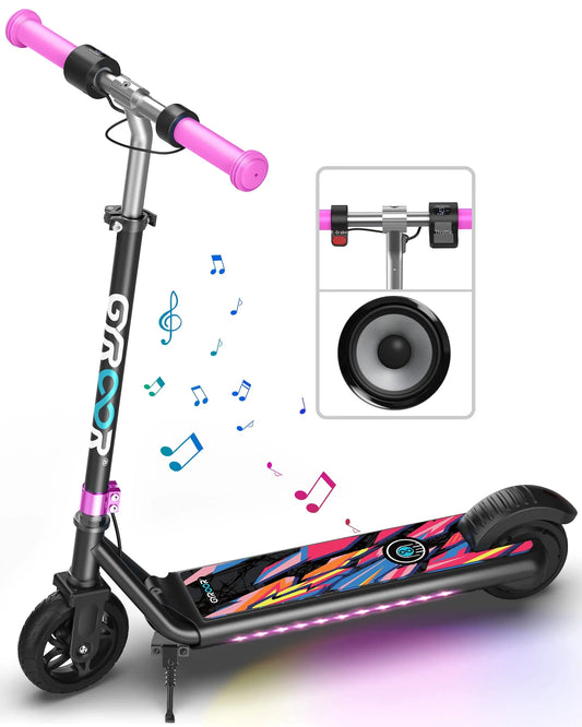 Trottinette électrique, pour Enfants, Moteur 150W Vitesse 10mph Trottinette Électrique avec Guidon Ajustable et Lumières LED-Rose