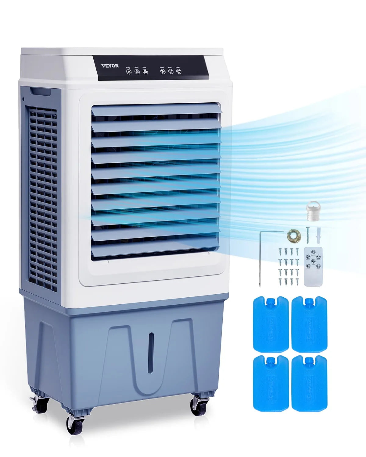 Rafraîchisseur d'air VEVOR, Réservoir d'Eau de 9 Gallons Refroidisseur Portatif pour Marais, Évaporatif 3100 CFM