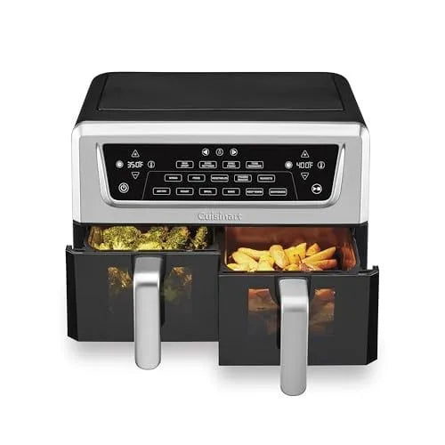 Friteuse à air Cuisinart ADZ-112C, 6 Fonctions de Cuisson, Capacité Totale de 11 Qt, chaud à Double Panier, Affichage Numérique, Noire et Inoxydable