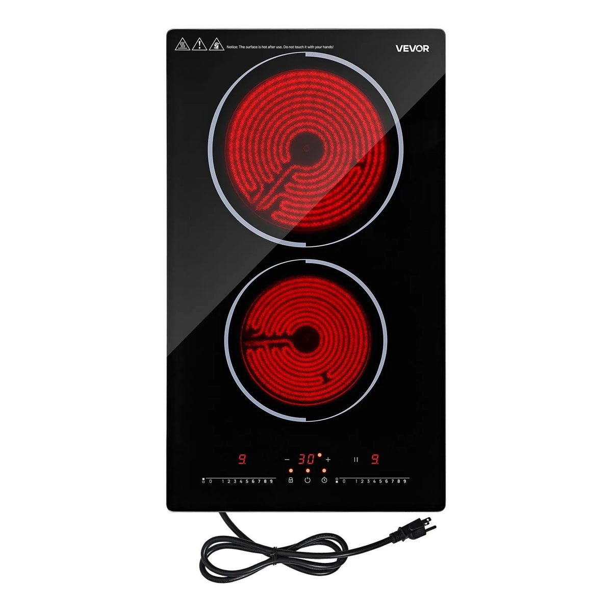 Cuisinière, VEVOR, Électrique 12 Pouces 2 Brûleurs Cuisinière Portable Dessus 1800W 120V Cuisinière