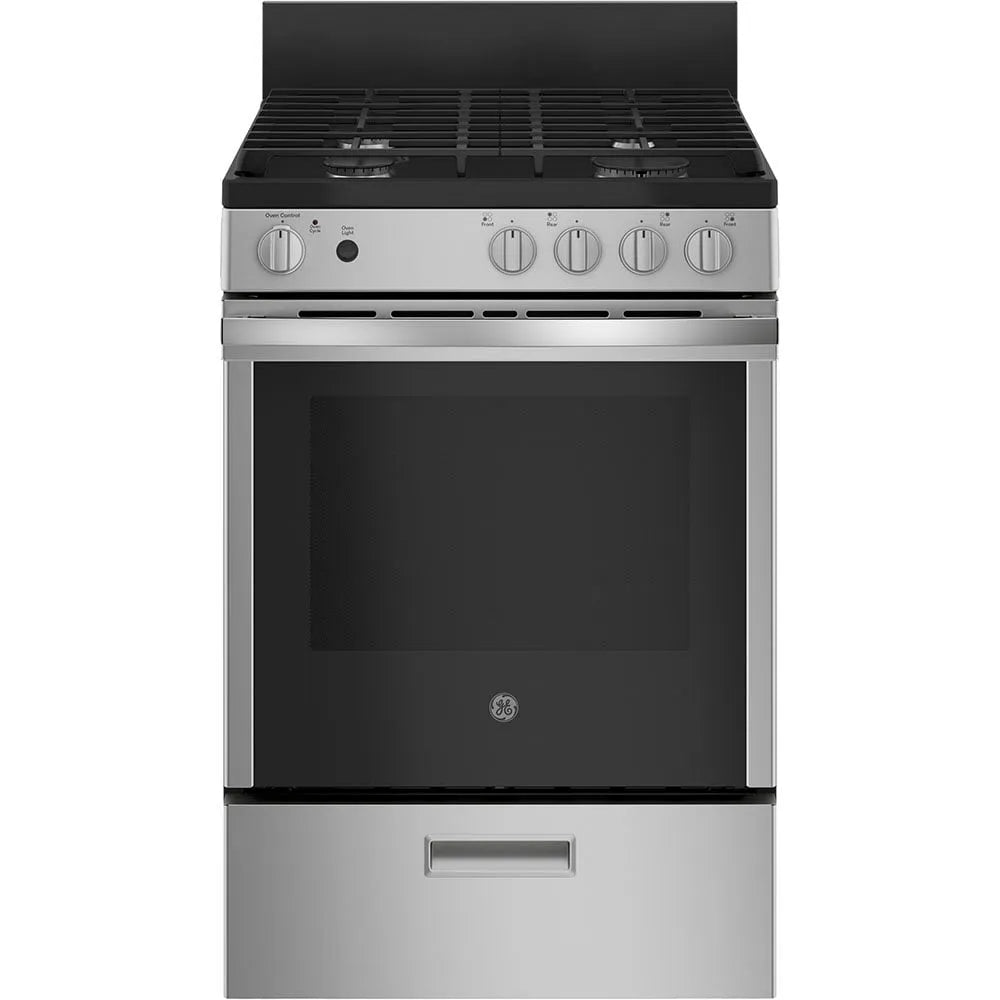 Cuisinière GE, Autonome au Gaz de 24 Pouces avec Tiroir de Rangement Amovible en Acier Inoxydable - JCGAS640RMSS