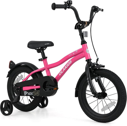 Vélo de 14 pouces pour Tout-Petits, Selle et Guidon Ajustables, Sonnette de Sécurité, Roues Stabilisatrices, Vélo pour Enfants