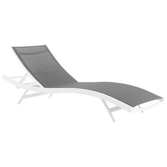 Chaise longue Modway, Patio en Aluminium et Maille, Blanc et Gris