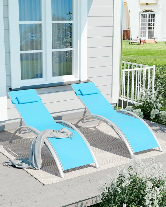 Chaises en Aluminium Ajustables pour Bronzage par Tous les Temps, Ensemble de 2 Chaises Longues de Patio, Plage, Balcon, Cour Arrière