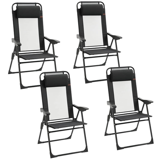 Fauteuil, Outsunny Ensemble de 4 Fauteuils Inclinables Pliants Portatifs, Noir