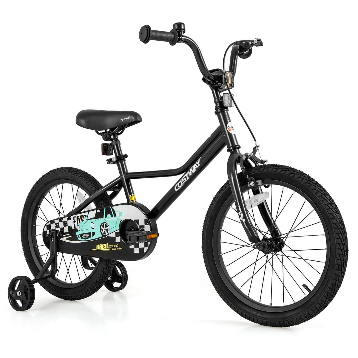 Vélo, Roues Stabilisatrices Amovibles, d'Entraînement pour Enfants de 18 pouces, Noir, Pneus Pneumatiques