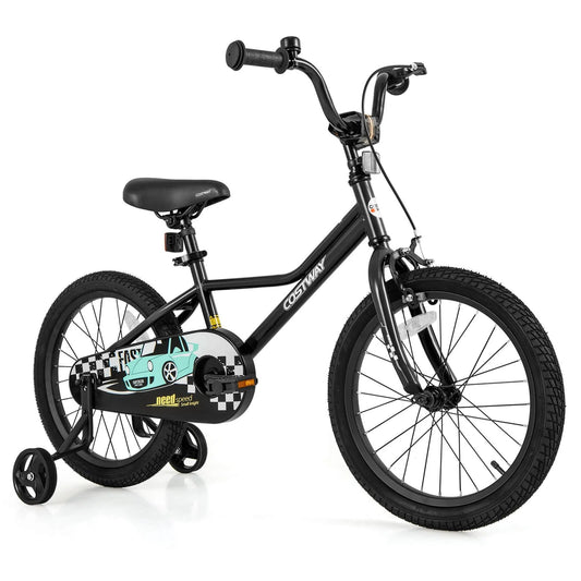 Vélo, Roues Stabilisatrices Amovibles, d'Entraînement pour Enfants de 18 pouces, Noir, Pneus Pneumatiques