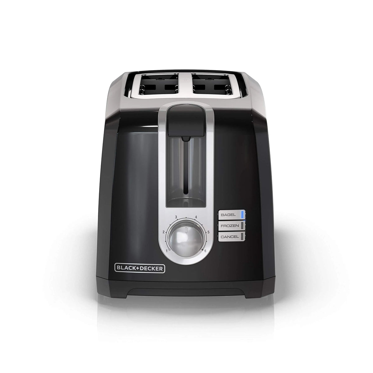 Grille-pain Black+Decker, 850 W, 6 Réglages de Brunissage, 2 Tranches, Plateau Ramasse-Miettes Amovible, Bouton d'Annulation, Noir