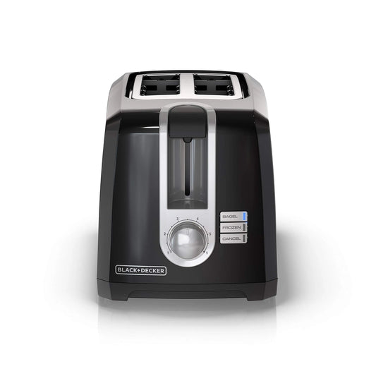 Grille-pain Black+Decker, 850 W, 6 Réglages de Brunissage, 2 Tranches, Plateau Ramasse-Miettes Amovible, Bouton d'Annulation, Noir