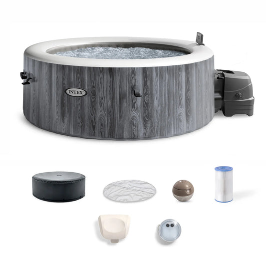 Spa Intex, Pure Greywood Ensemble de Spa 140 Jets à Bulles, 77'x28 pouces, Couvercle
