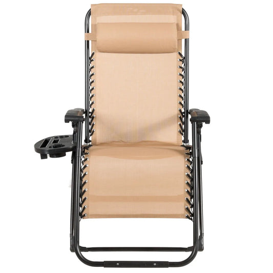 Fauteuil inclinable, Zéro Gravité Surdimensionnée, Pliant avec Porte-Gobelet et Coussin, Beige, Patiojoy Chaise Longue Zéro Gravité Surdimensionnée