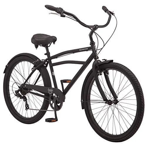 Vélo, Cadres à Enjambement Bas en Acier de 17 pouces/moyen, Transmissions à 7 Vitesses, Noir, Huron de Plage Cruiser pour Adulte