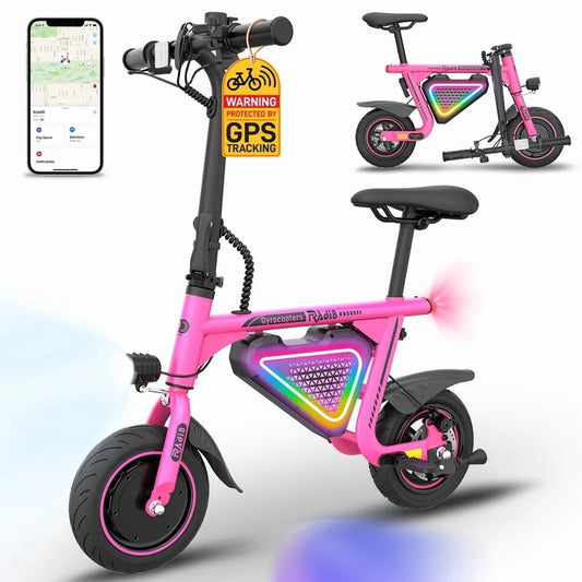 Trottinette électrique Gyrocopters, Autonomie de 24 km, Vitesse de 15 km/h, Homologuée UL 2272, Radi8 Rose, Lumières DEL, Écran ACL