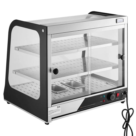 Présentoir Culinaire Chauffant de 850 W, Verre Trempé et Chauffage à la, Vitrine de Chauffage Alimentaire Professionnelle à Double Niveau