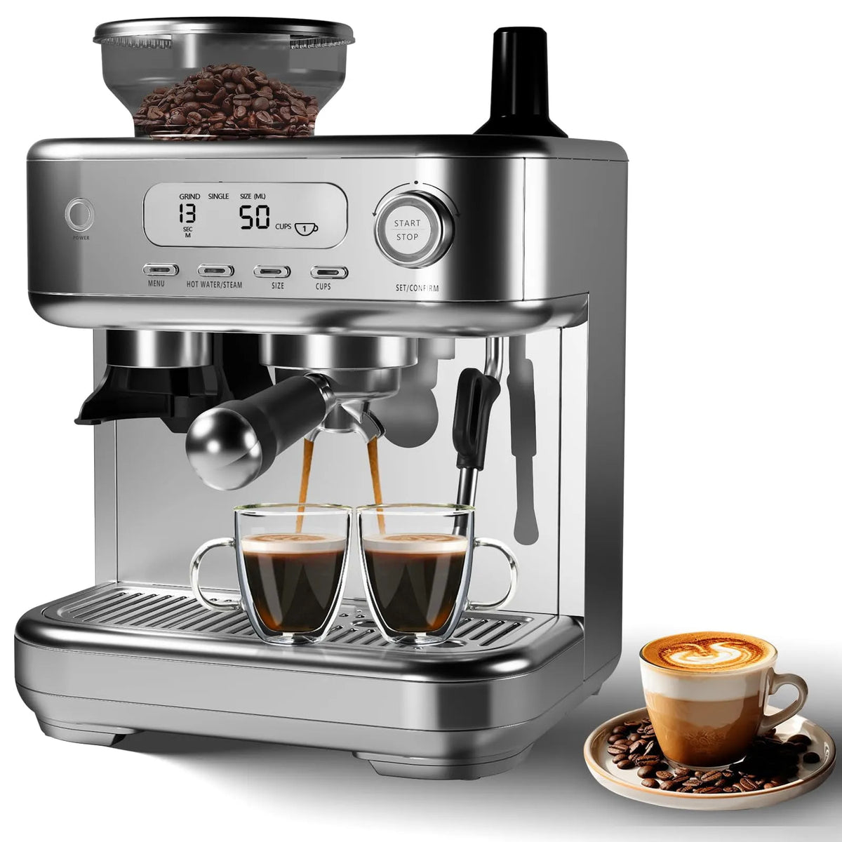 Machine à espresso, Réservoir d'Eau 78 Oz, Cafetière Espresso Professionnelle 15 Bars, Écran LCD, Contrôle de Température PID pour Cappuccino, Latte