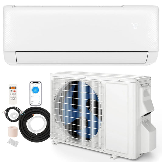 Climatiseur mural, 20,5 SEER2, 115V, 450 Pi2, SEER2, Chauffage Mini-Split 9100 BTU, Wi-Fi Activé 20,5 115 V à Onduleur Sans Conduits, Blanc Foncé