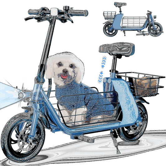Trottinette électrique, 12,5 Pouces, Moteur 450 W 15,5 Mi/h Autonomie 20 Miles, Charge 265 Lb, 2 Grands Paniers pour Animaux et Cargaison, 5 pouces
