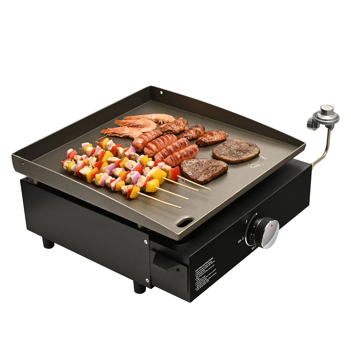 Barbecue, Plaque Chauffante Manuelle Robuste de 16,9 pouces à Surface Plate, au Gaz de Table, Plaque en Acier au Gaz Naturel