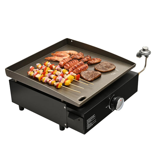 Barbecue, Plaque Chauffante Manuelle Robuste de 16,9 pouces à Surface Plate, au Gaz de Table, Plaque en Acier au Gaz Naturel
