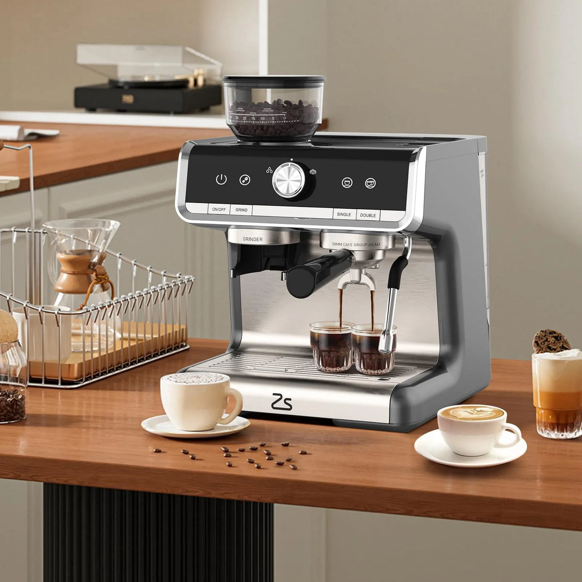 Machine à espresso, Cafetière Espresso Compacte 1450 W, Moulin, Moulin à Grains Intégré pour Cappuccino, Latte et Americano à la Maison