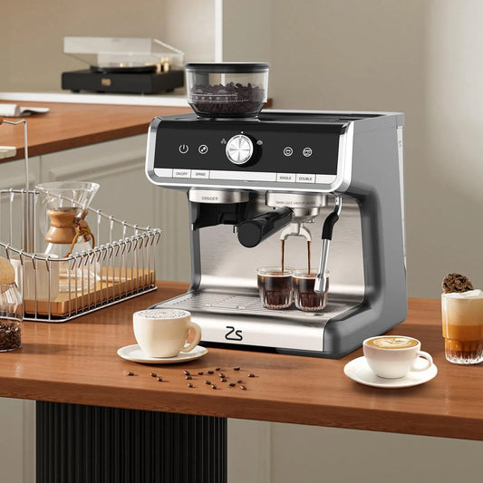 Machine à espresso, Cafetière Espresso Compacte 1450 W, Moulin, Moulin à Grains Intégré pour Cappuccino, Latte et Americano à la Maison