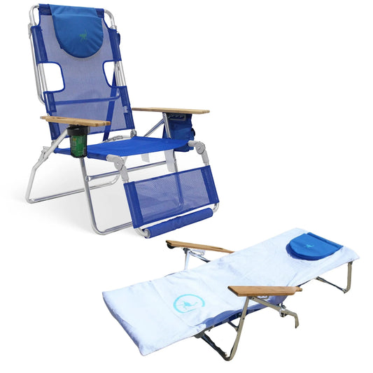 Chaise longue 3N1, d'extérieur à Dossier Haut Altitude, Bleue et Serviette Ajustée Personnalisée
