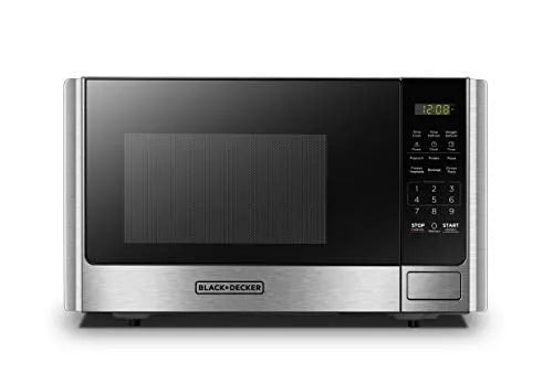Four à micro-ondes BLACK+DECKER, 0,9 Pi3, 9 pi3, Verrou de Sécurité pour Enfants, Plateau Tournant et Porte à Bouton-Poussoir, acier inoxydable