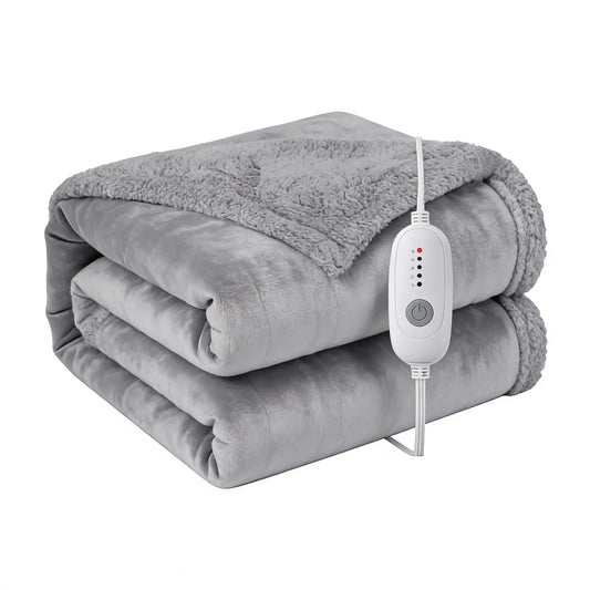 5 Niveaux de Chaleur et Arrêt Automatique 10 H, Couverture Chauffante Électrique Pleine 72'x84 pouces, Flanelle Microplush et Sherpa, Certifiée ETL