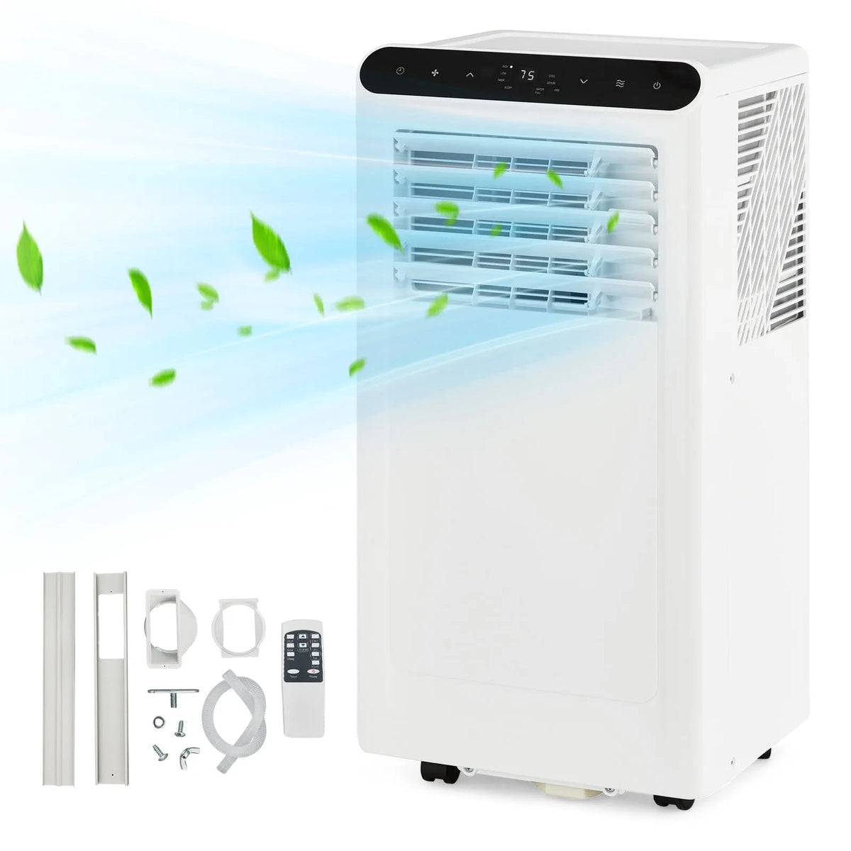 Climatiseur portable, 4 en 1 de 10000 à 14000 BTU, Silencieux commande 48 dB Minuterie 24 H pour Pièces jusqu'à 700 Pi2, Noir/blanc