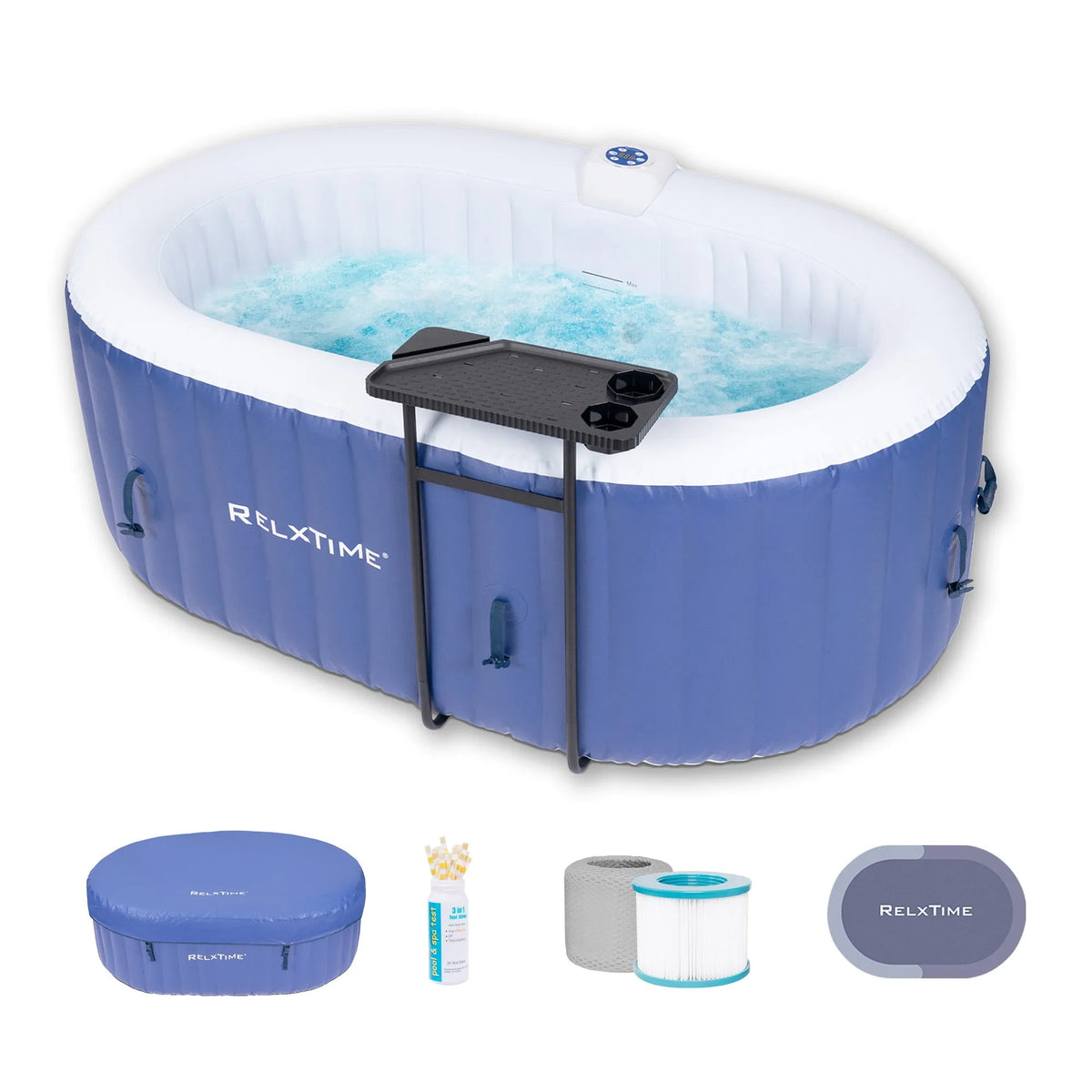 Spa gonflable, 75x47 Pouces pour 2 Personnes, Ovale, Extérieur, Portable, Bleu
