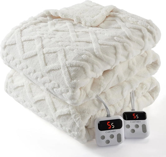 Lit, Couverture chauffante, 100'X90 Pouces Grand Double Commande Couverture Électrique avec 10 Niveaux de Chauffage et Arrêt Automatique 1-10 Heures