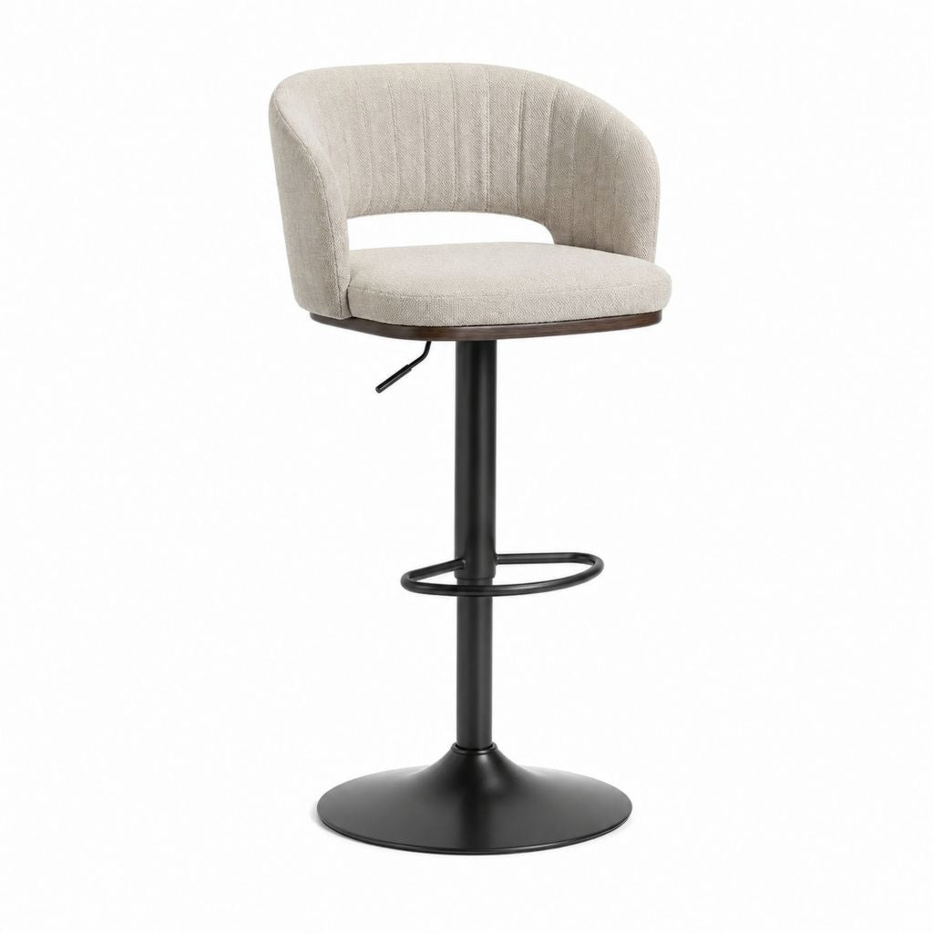 Tabouret de bar réglable pivotant beige en polyester avec piètement noir 52 x 53 x 88-109 cm
