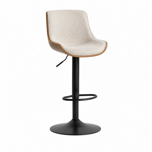 Tabouret de bar réglable beige en polyester et contreplaqué avec dossier incurvé 50 x 52 x 90-112 cm