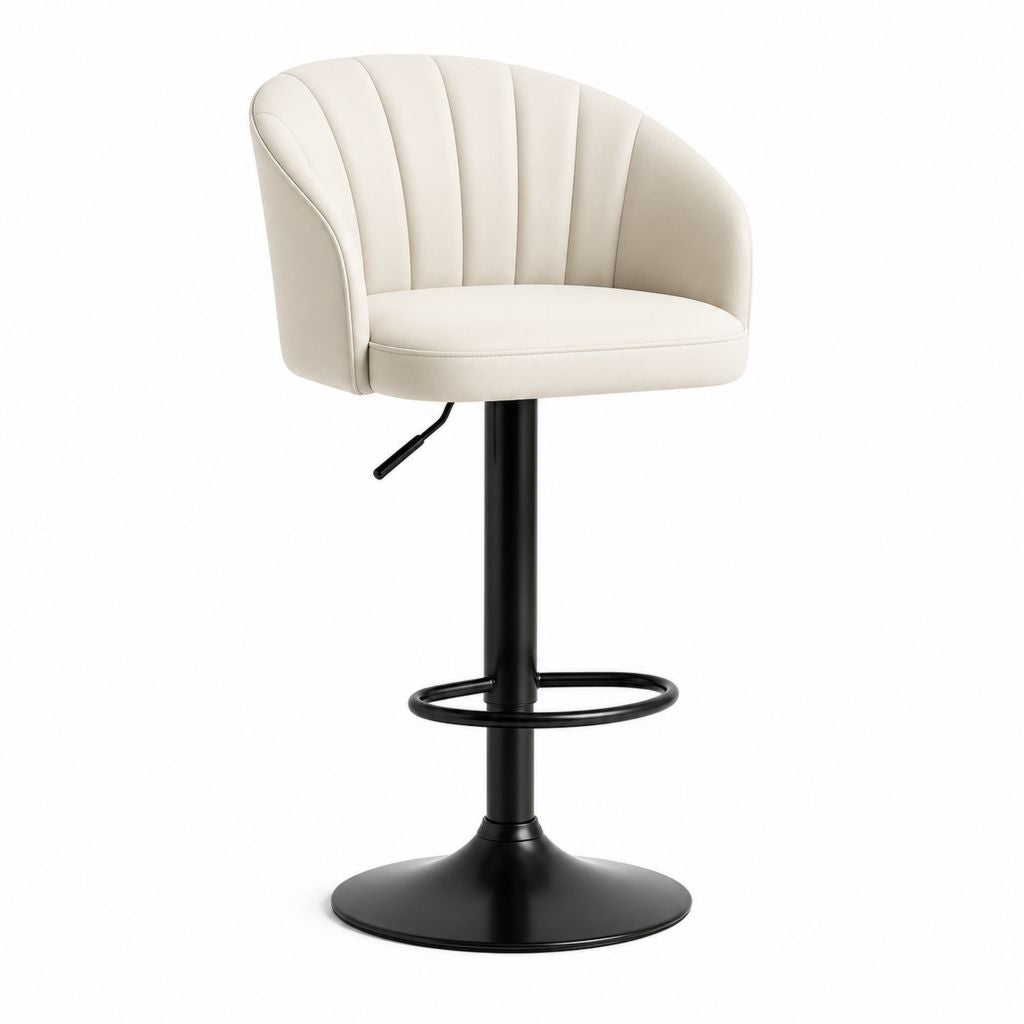 Tabouret de bar réglable pivotant crème en polyuréthane avec piètement en acier noir 50 x 52 x 88-108 cm