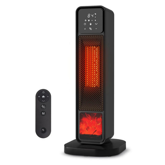 Chauffage d'appoint, Réchauffeur Électrique Portable 1500 W, Effet de Flamme 3D, Grand Radiateur de Pièce, Mode Éco, Télécommande, Intérieur
