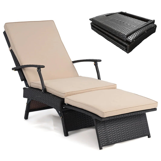 Chaise longue, Dossier Réglable à 11 Niveaux Mélange Brun+beige, Pliante en Osier 1 Pce, Ottoman Coulissant